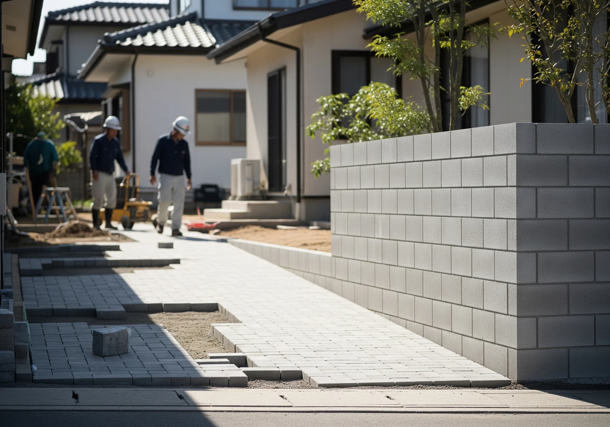 新しく整えられた外構とブロック塀